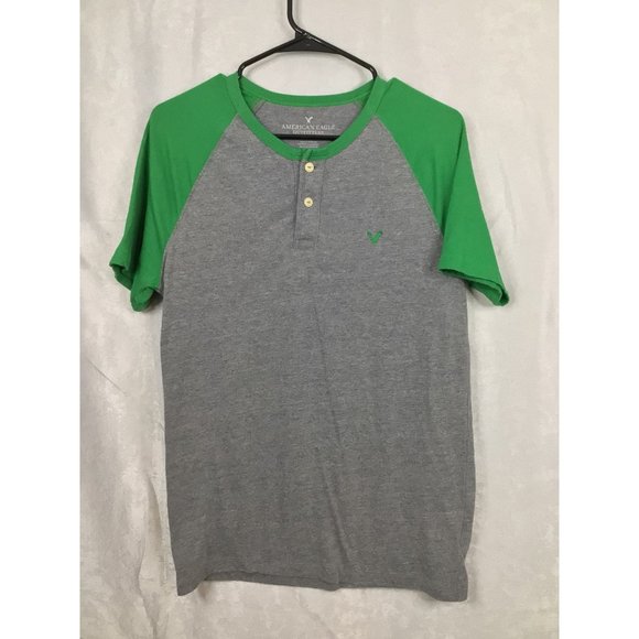 American Eagle Outfitters Mens T Shirt Size S Gray Green Short Sleeve 2 Button - Picture 6 of 7